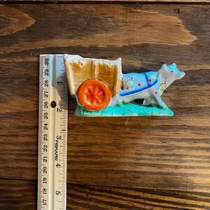 Ceramic Tooth Pick Cow Cart Figurine